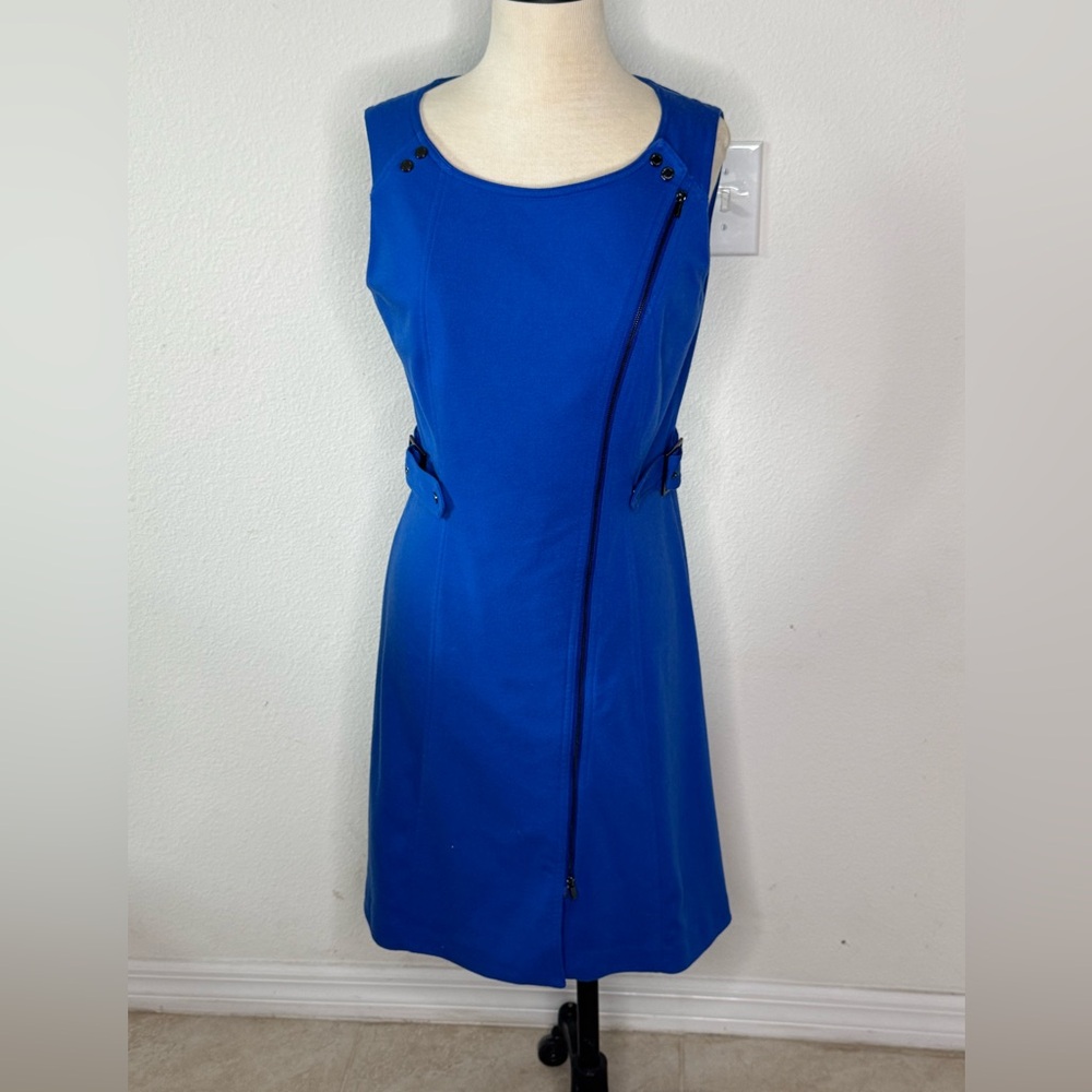 Calvin Klein sleeveless dress blue zipper and buckle details size 10
